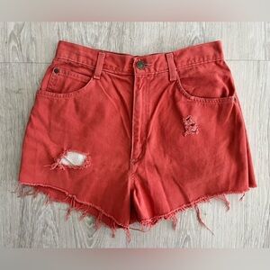 Shorts Vintage 90s Denim Cutoff Hunt Club Coral Ripped Raw Hem High Waist 3/4